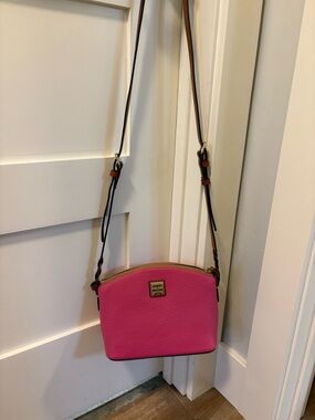 Dooney & Bourke Hot Pink Pebble Leather Crossbody with Brown Strap
